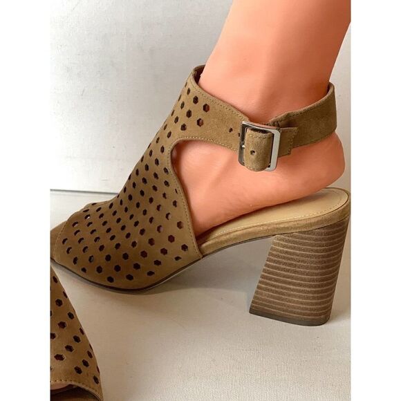 Marc Fisher Womens 9M Tan Leather Open Toe Sling Back High Heel Wrap Sandals New - Picture 2 of 10